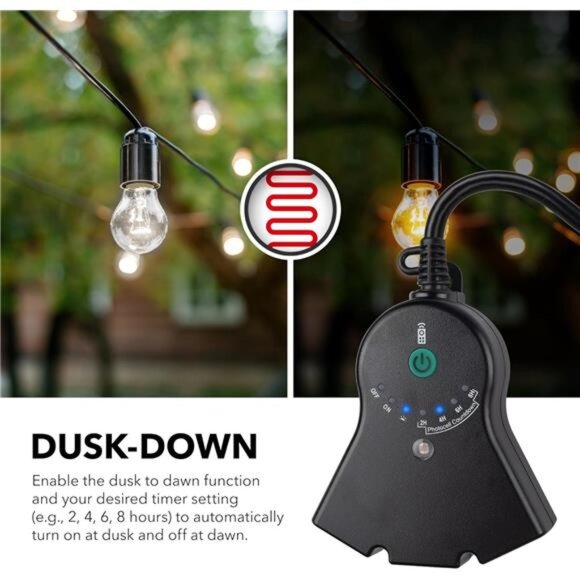 Dusk to Dawn Light Sensor Timer,100FT Range Remote Control with 3Grounded Outlet - Picture 4 of 7